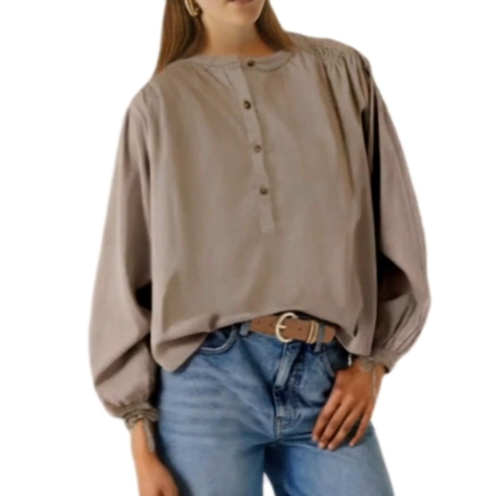 Simply Southern Women's Corduroy Partial Button Front Tie Cuff Shirt Top Sz Med.